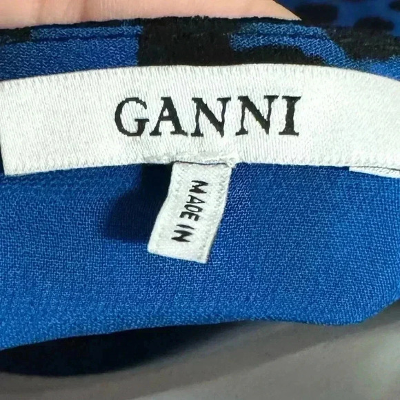 Ganni Blue Animal Print Wrap Top Size 4 - Picture 3 of 4